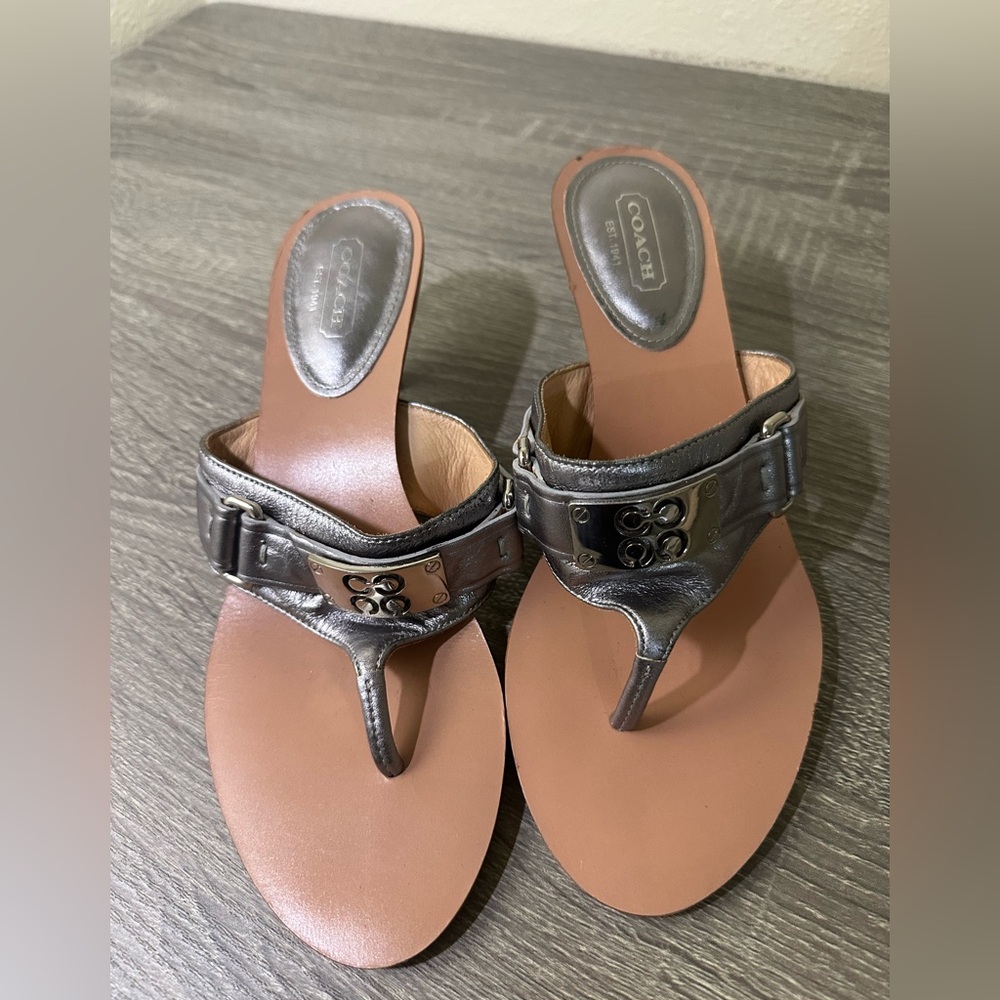 Coach Alberta Leather Heeled Sandals, silver, women size 7,5